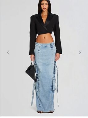 Retrofete Cargo Maxi Skirt Womens 12 Blue Stretch Denim